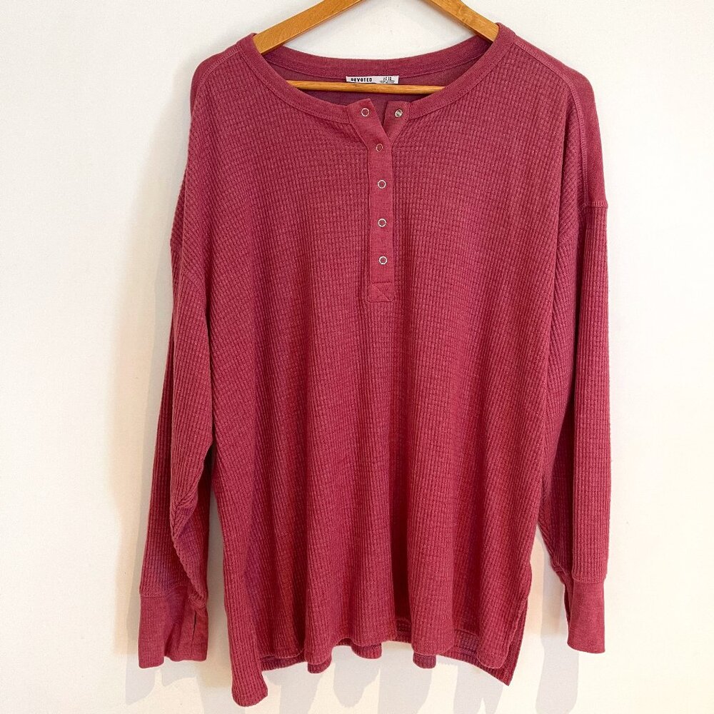 Devoted Women Pink Long Sleeve Henley Soft Warm Waffle Knit Shirt Size 2X